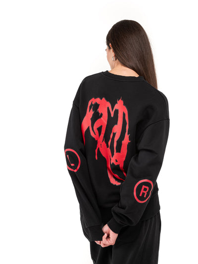 Svart sweatshirt Infernal Groove, på modell, från sidan