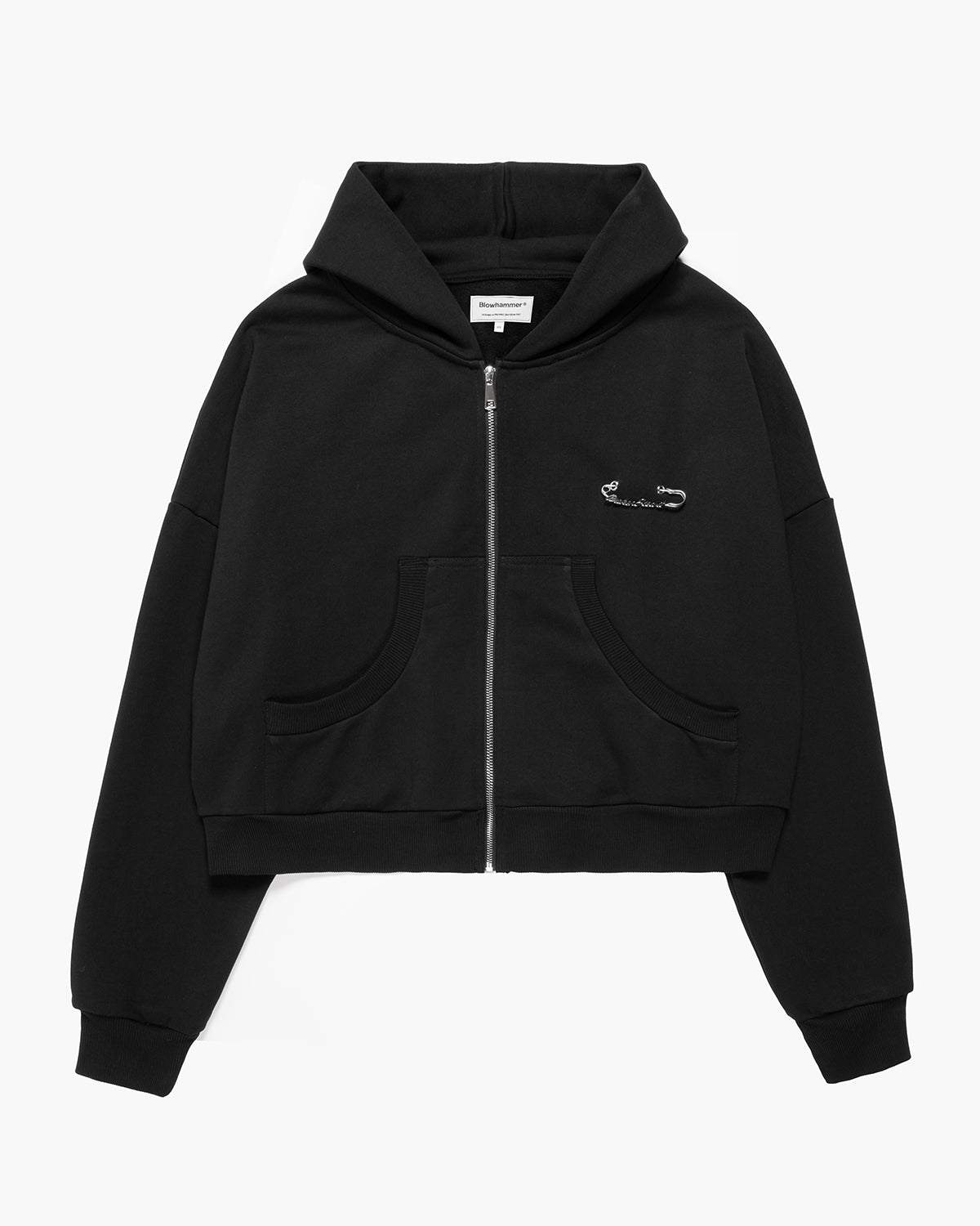 Sort hoodie med lynlås Brokenheart, set forfra, color_black