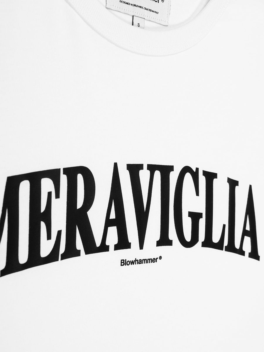 Hvid langærmet T-shirt Meraviglia White, detalje af printet