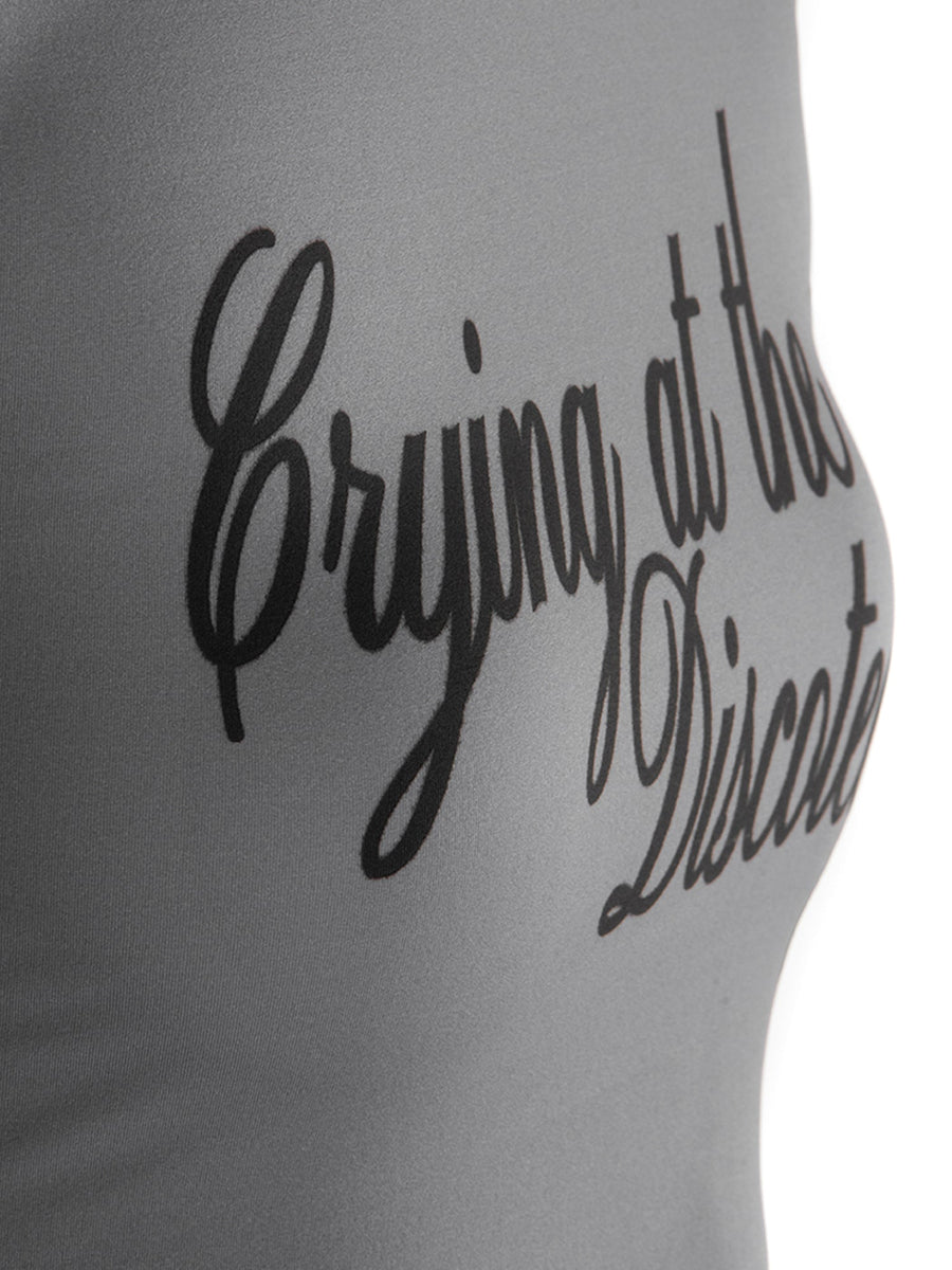Grijze longsleeve Crying@Disco, detail van de print