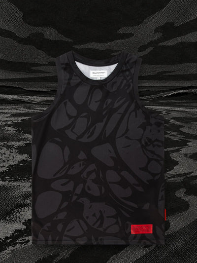 Czarny tank top Strand na brzegu morza z czarnego i szarego papieru.